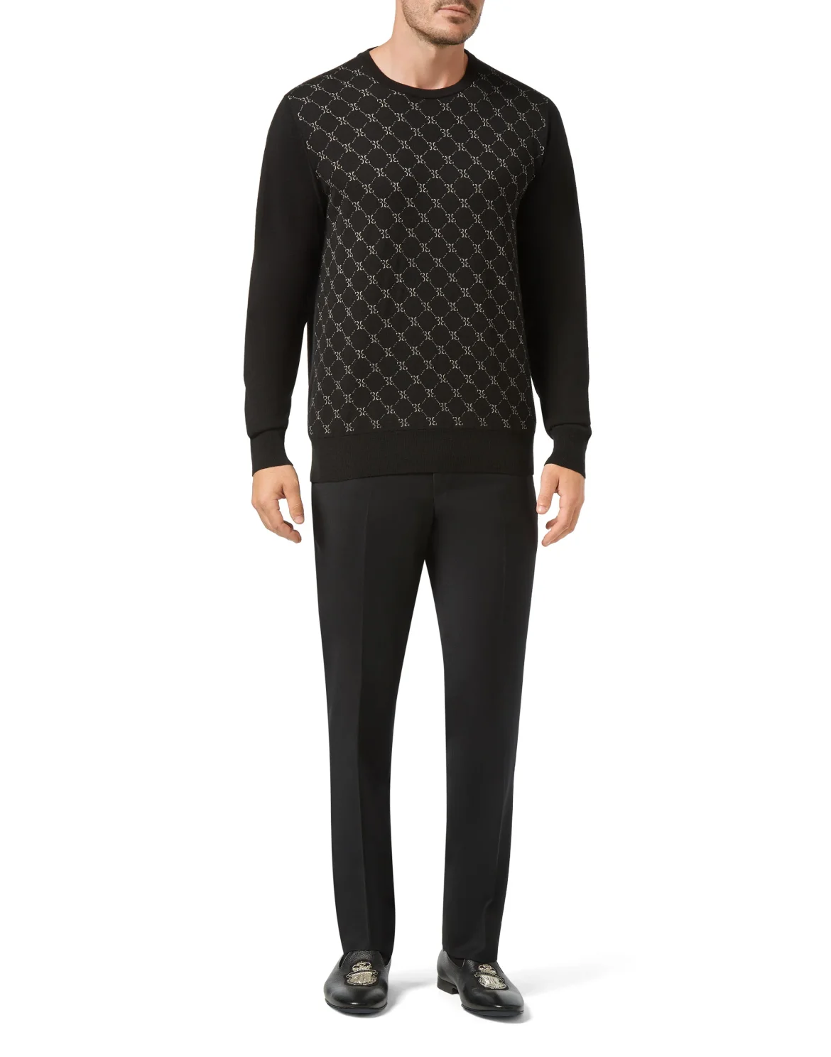 Pullover Round Neck LS Jacquard All over BB, цвет: Черный