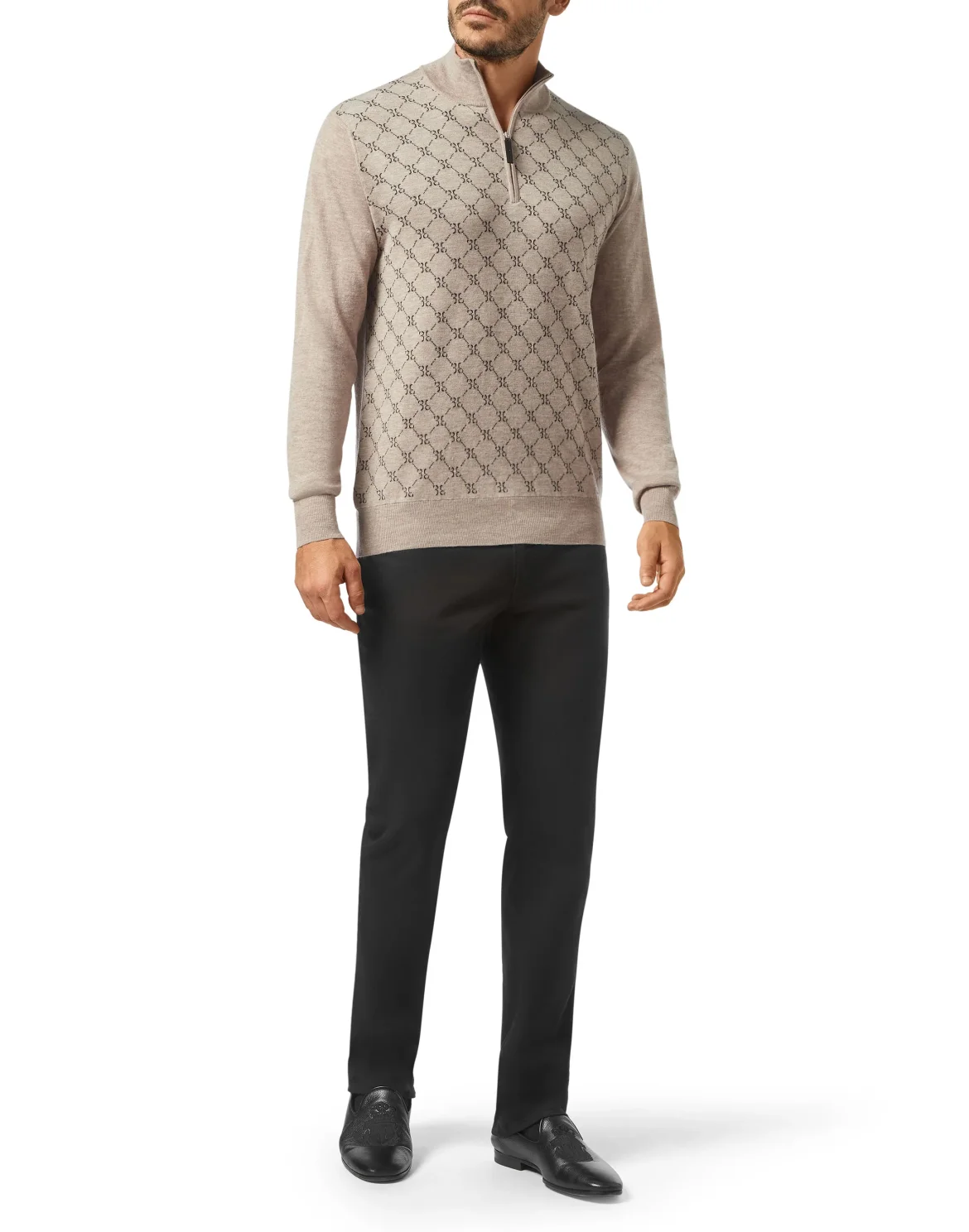 Pullover zip mock Jacquard All over BB, цвет: Бежевый