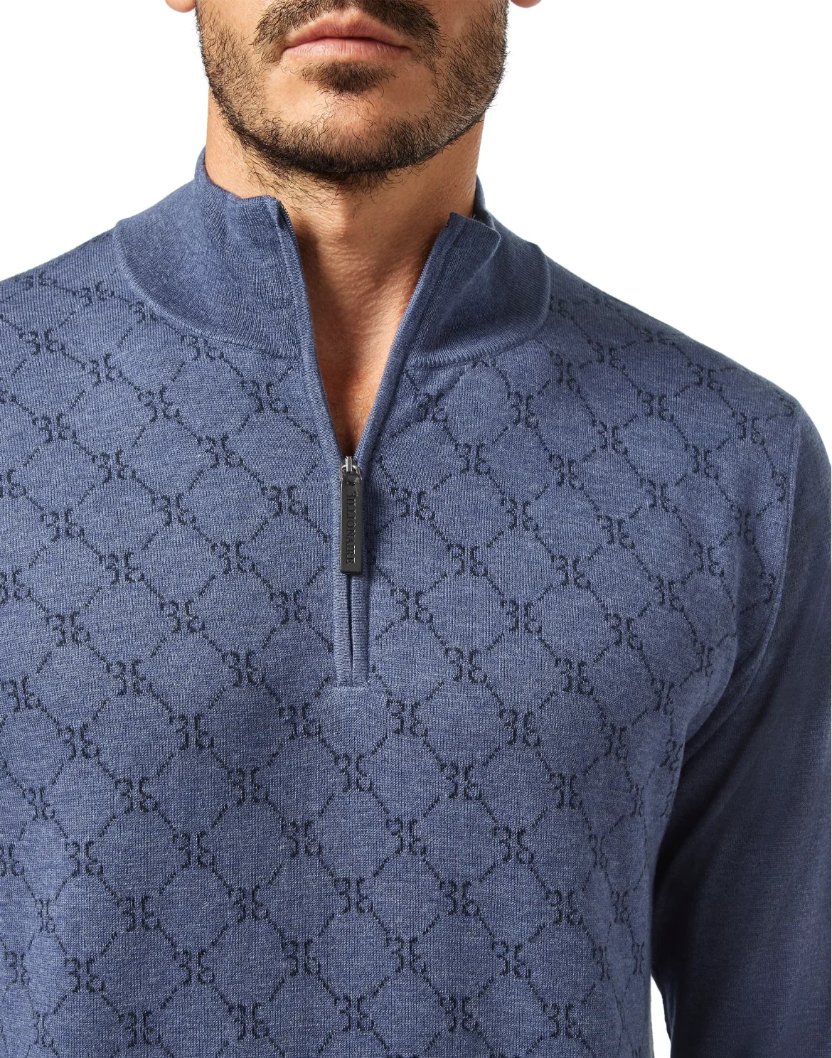 Pullover zip mock Jacquard All over BB, цвет: Синий