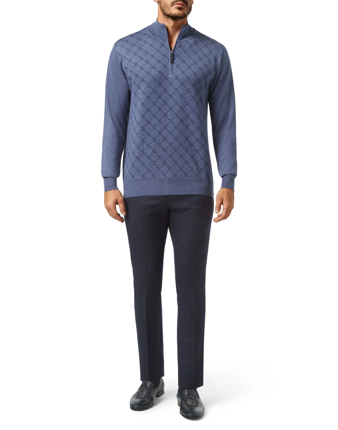 Pullover zip mock Jacquard All over BB, цвет: Синий