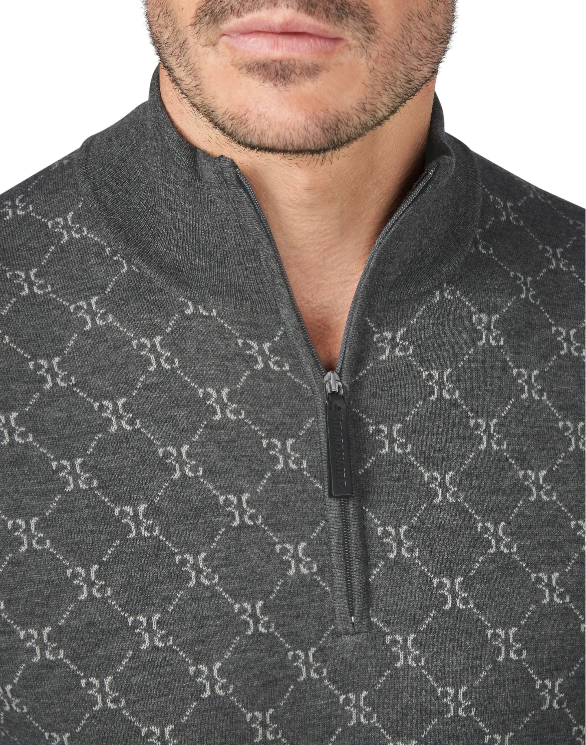 Pullover zip mock Jacquard All over BB, цвет: Серый