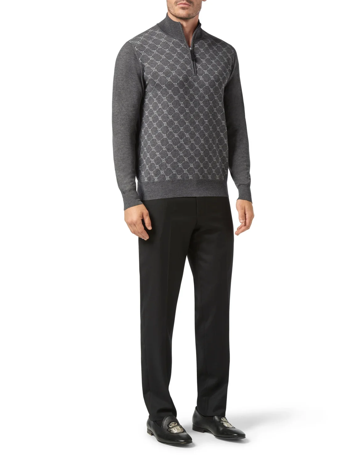 Pullover zip mock Jacquard All over BB, цвет: Серый