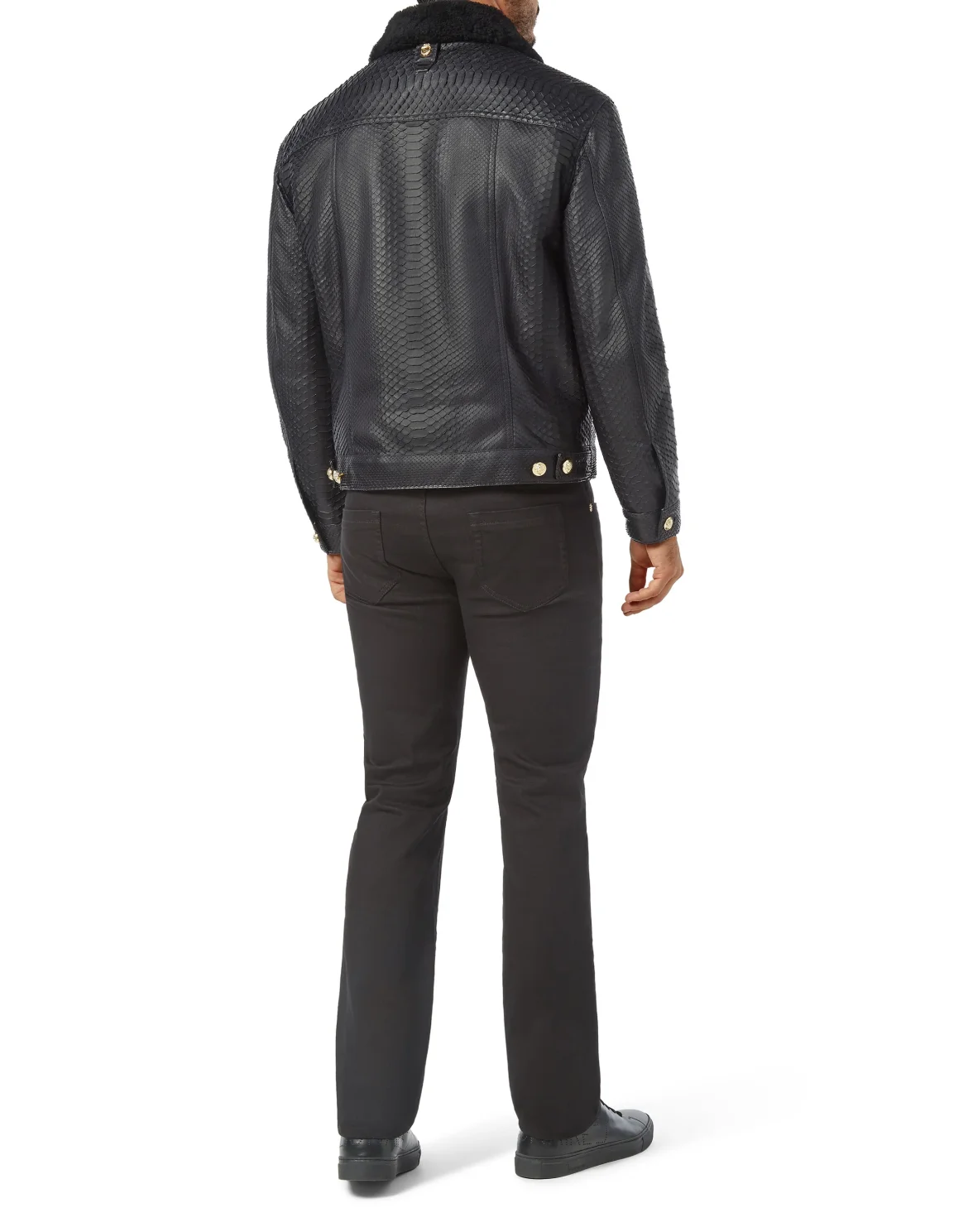 Leather Jacket with Python Luxury, цвет: Черный