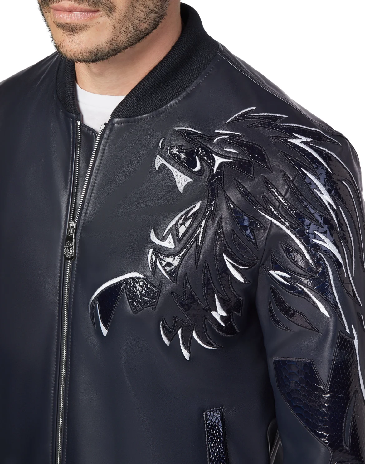 Leather Bomber with Python Luxury, цвет: Синий