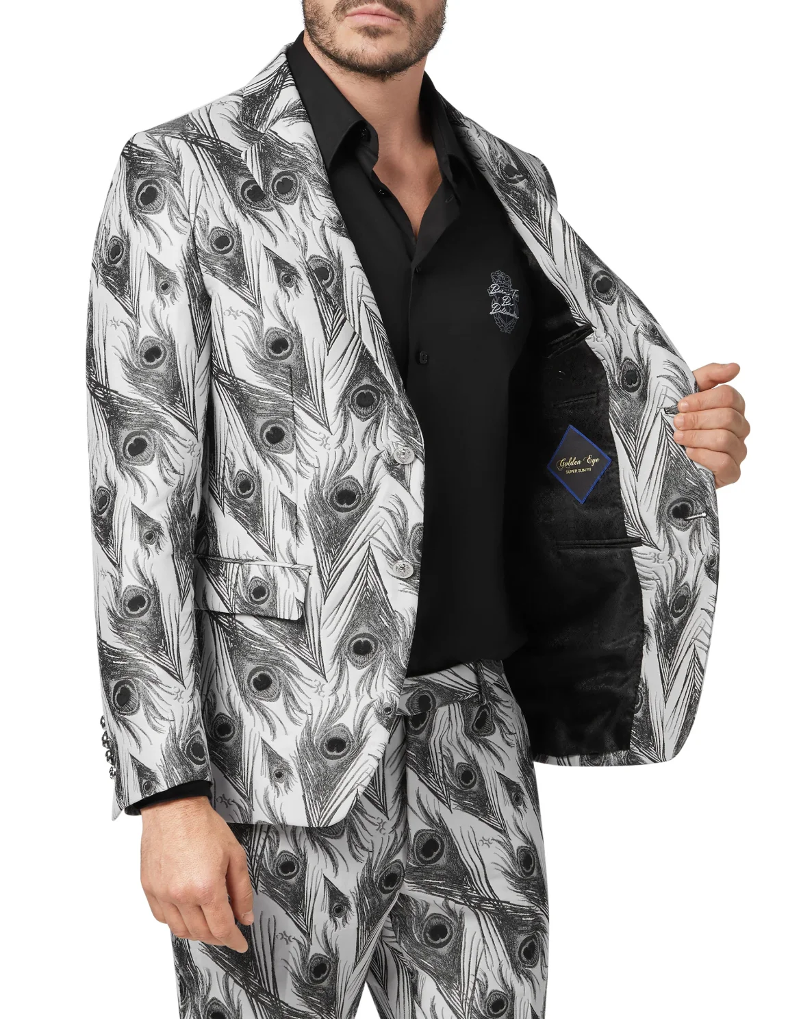 Blazer Super Slim Fit Jacquard Feathers, цвет: Белый