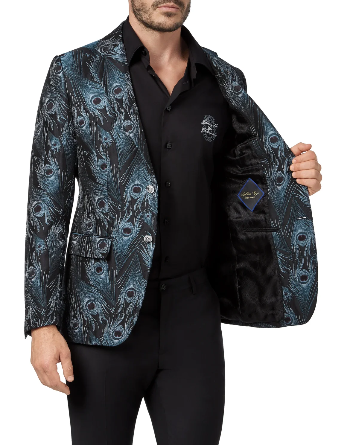 Blazer Super Slim Fit Jacquard Feathers, цвет: Синий