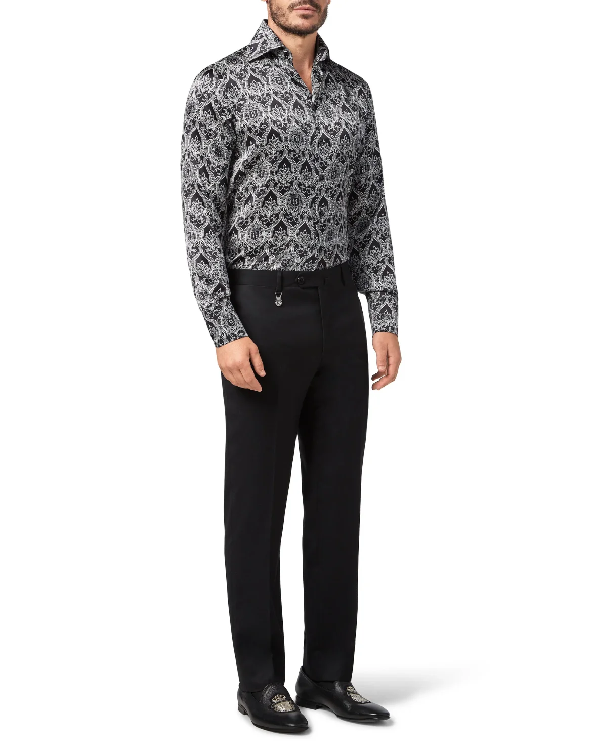 Silk Shirt Silver Cut LS/Flavio Baroque, цвет: Черный