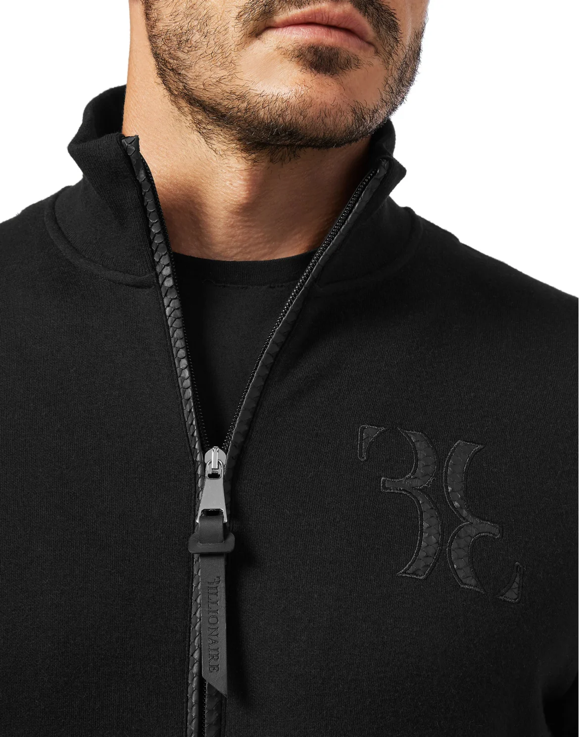 Wool and Cashmere Pullover full zip Elaphe insert, цвет: Черный