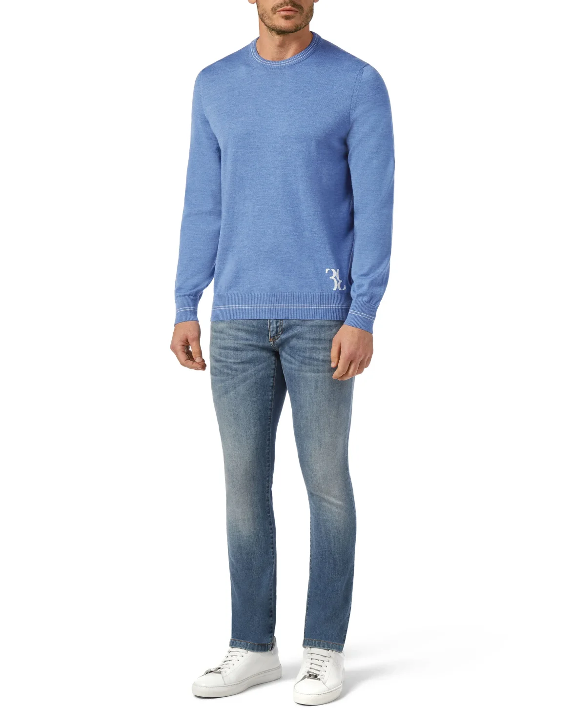 Wool Pullover Round Neck LS Double B, цвет: Синий