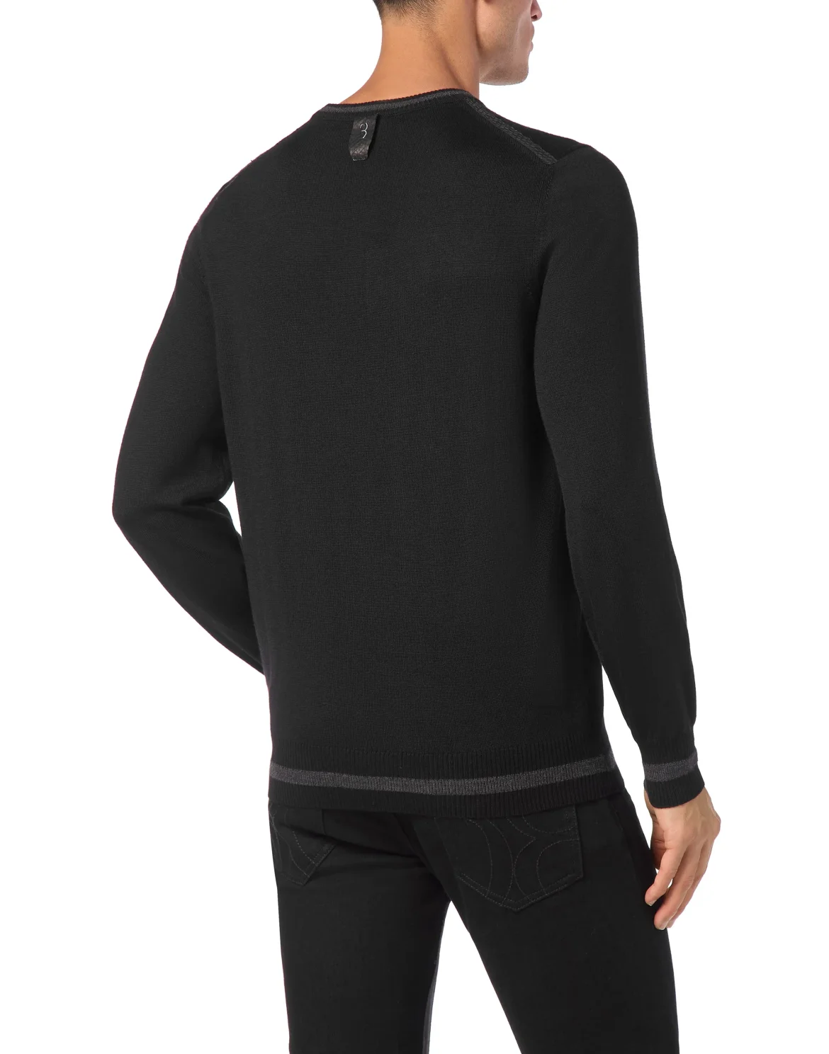 Cashmere & Silk Pullover Round Neck LS with Elaphe Inserts, цвет: Черный