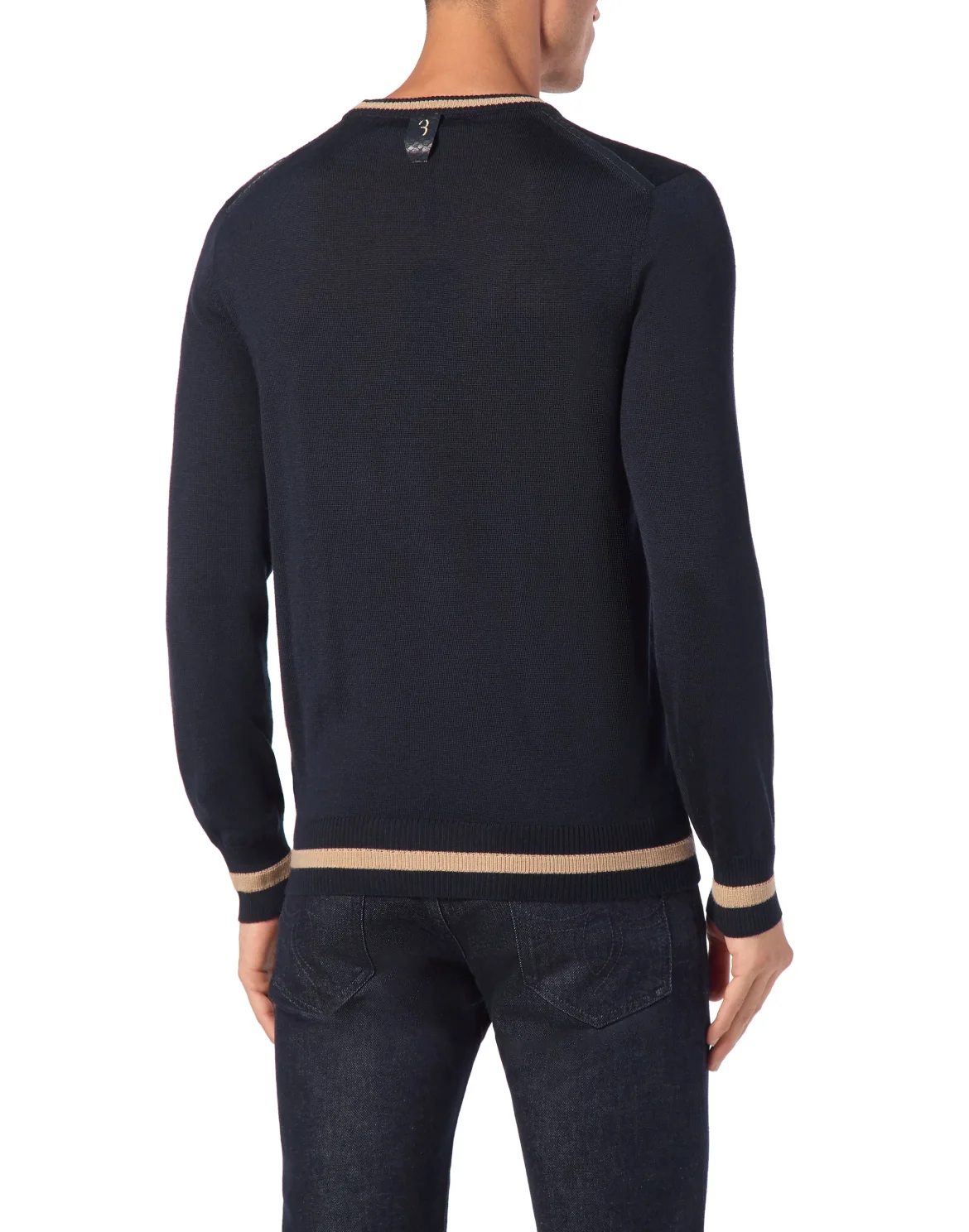 Cashmere & Silk Pullover Round Neck LS with Elaphe Inserts, цвет: Синий