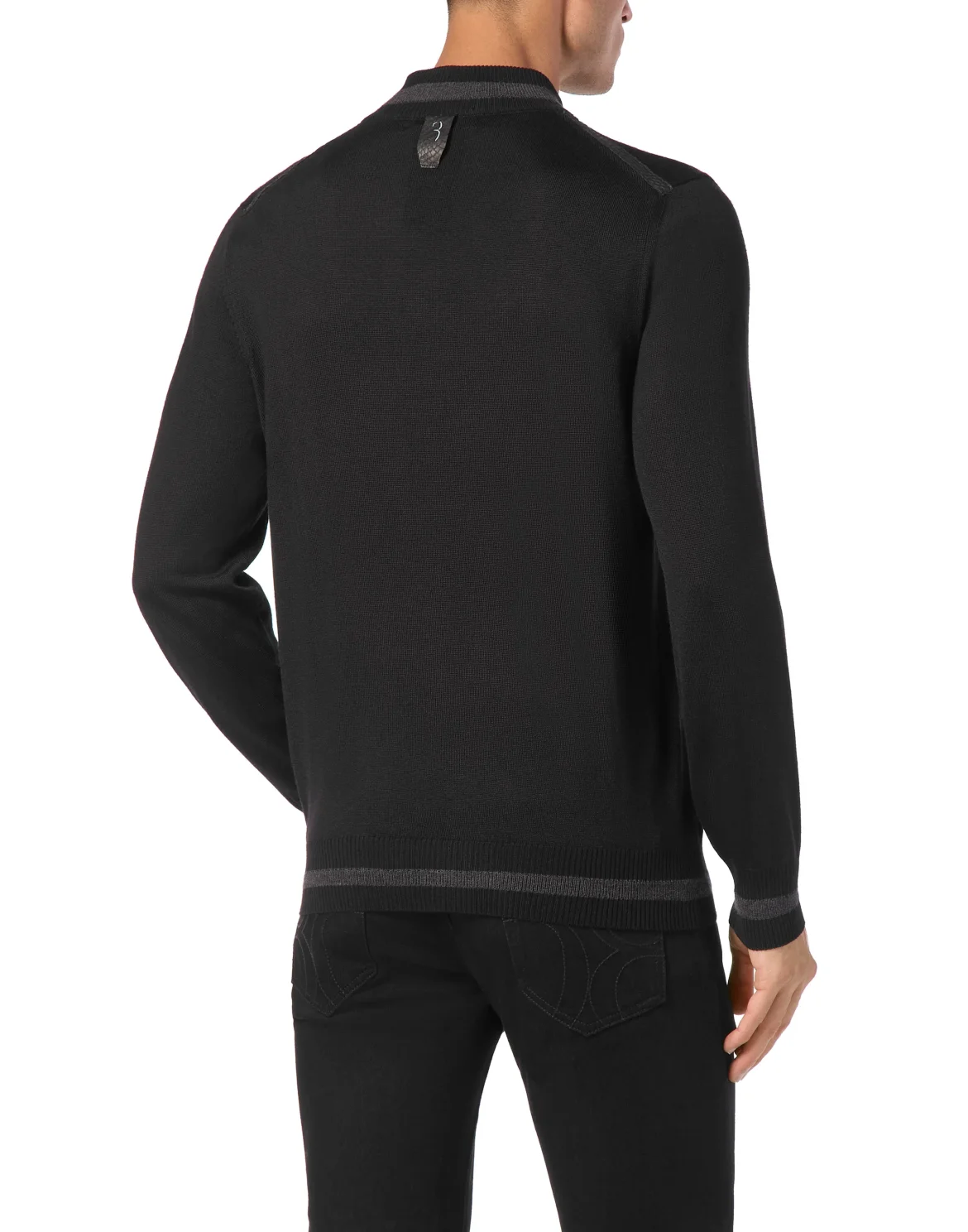 Cashmere & Silk Pullover Zip Mock with Elaphe Inserts, цвет: Черный