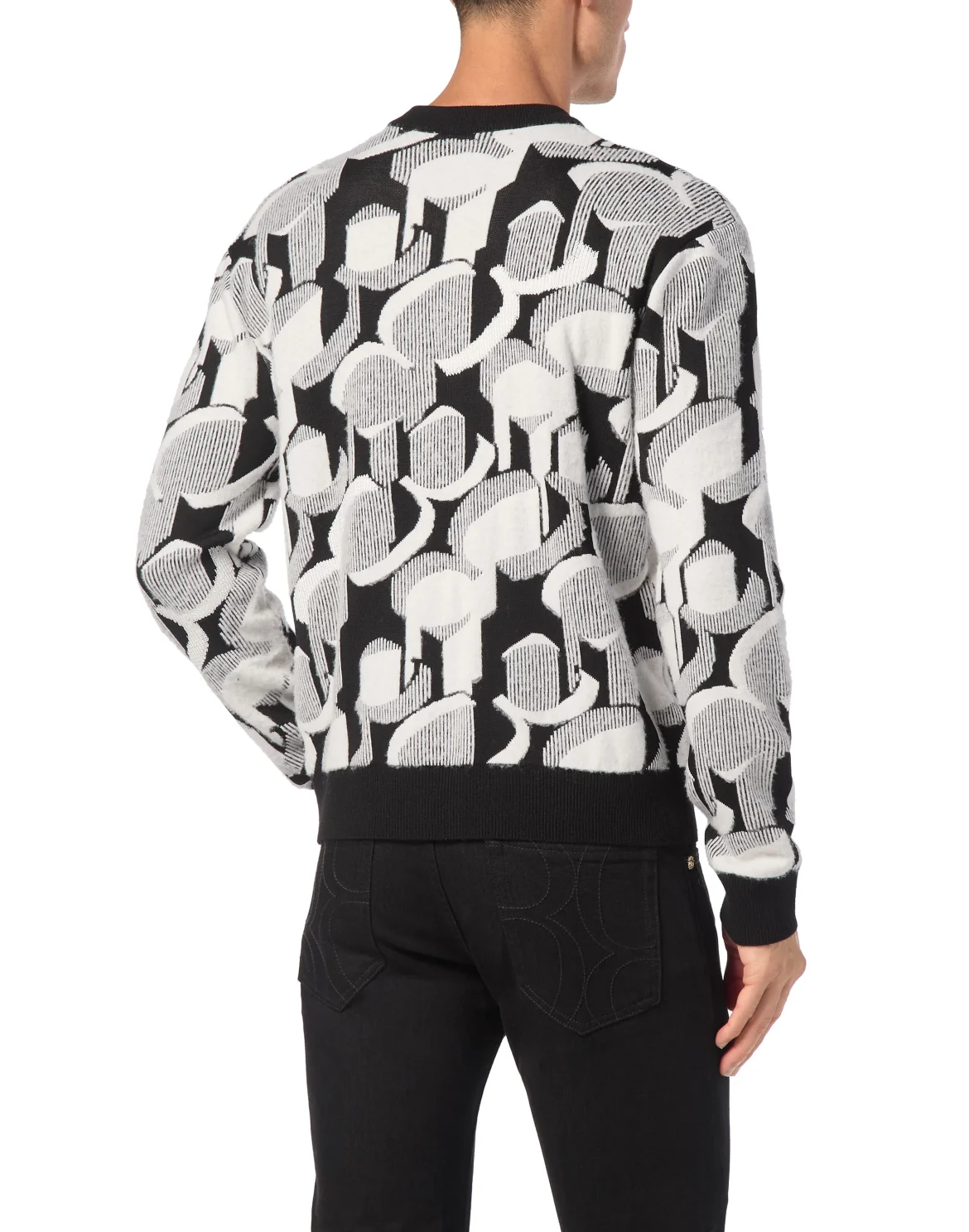 Wool Knit Pullover Round Neck LS Jacquard, цвет: Черный