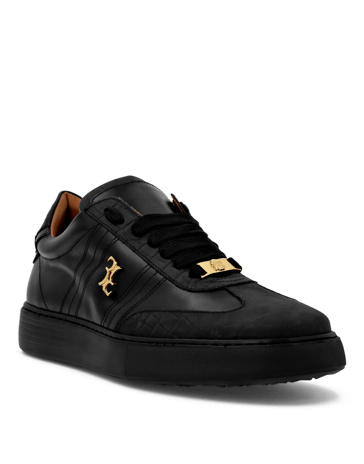 Nappa Crocco Printed Lo-Top Sneakers, цвет: Черный