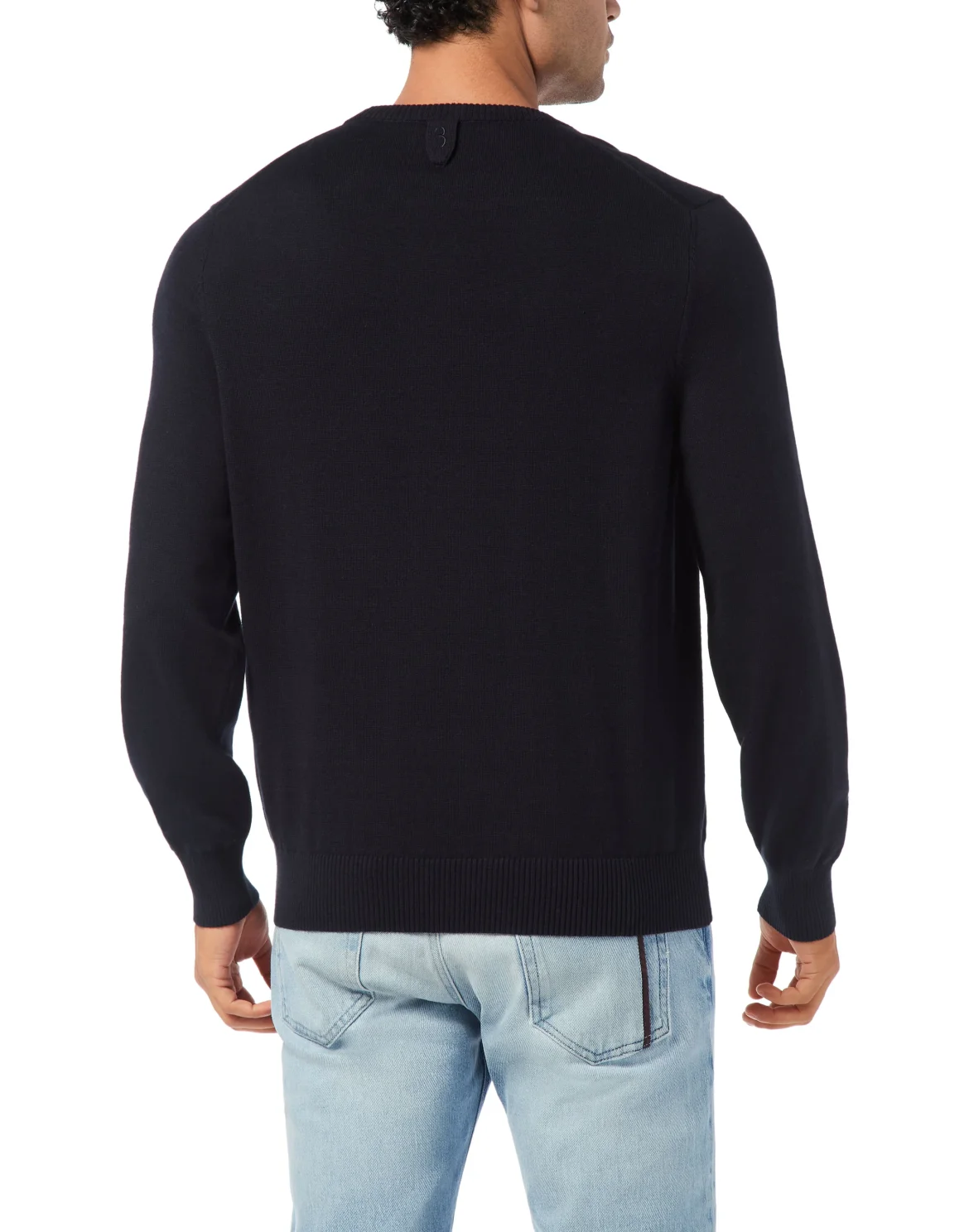 Embroidered Cotton Cashmere Round Neck Pullover, цвет: Синий