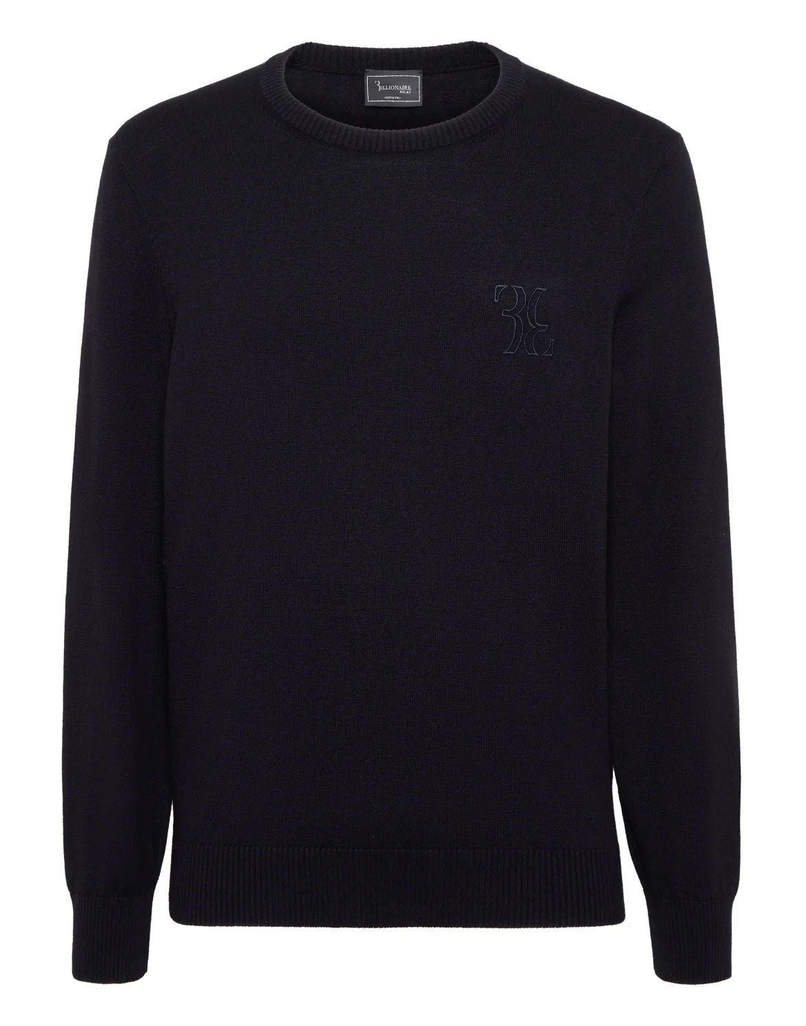 Embroidered Cotton Cashmere Round Neck Pullover, цвет: Синий