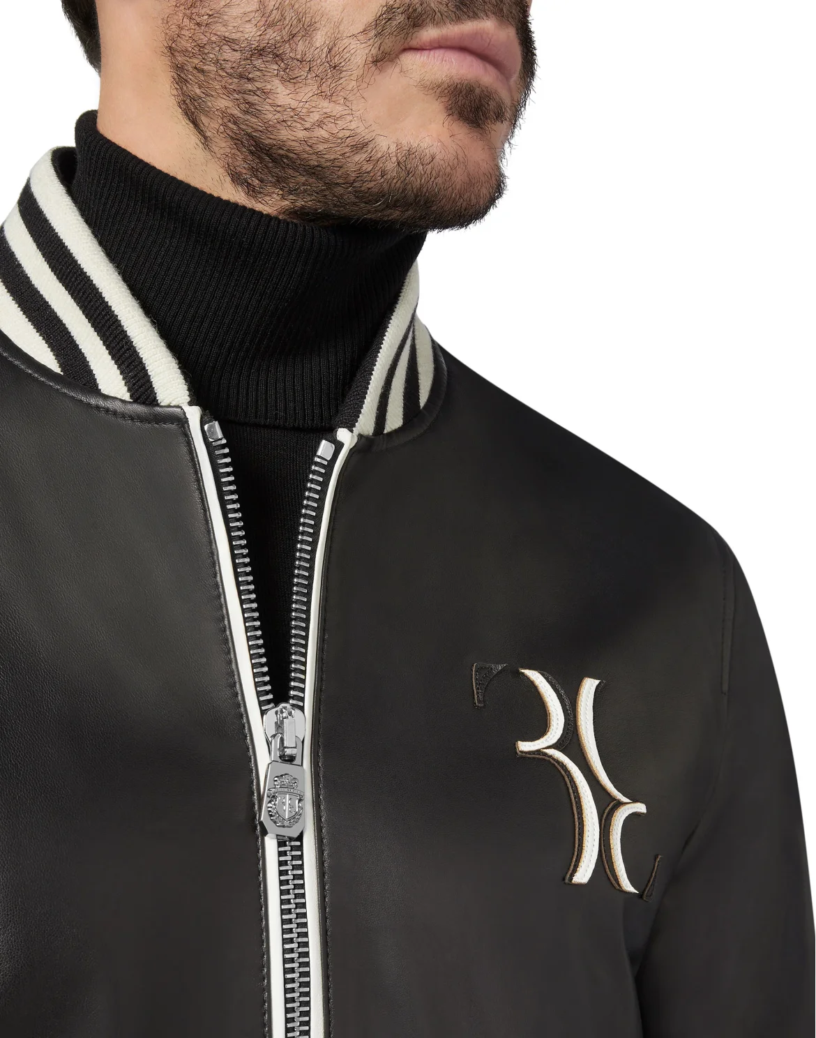 Leather Bomber Double B, цвет: Черный