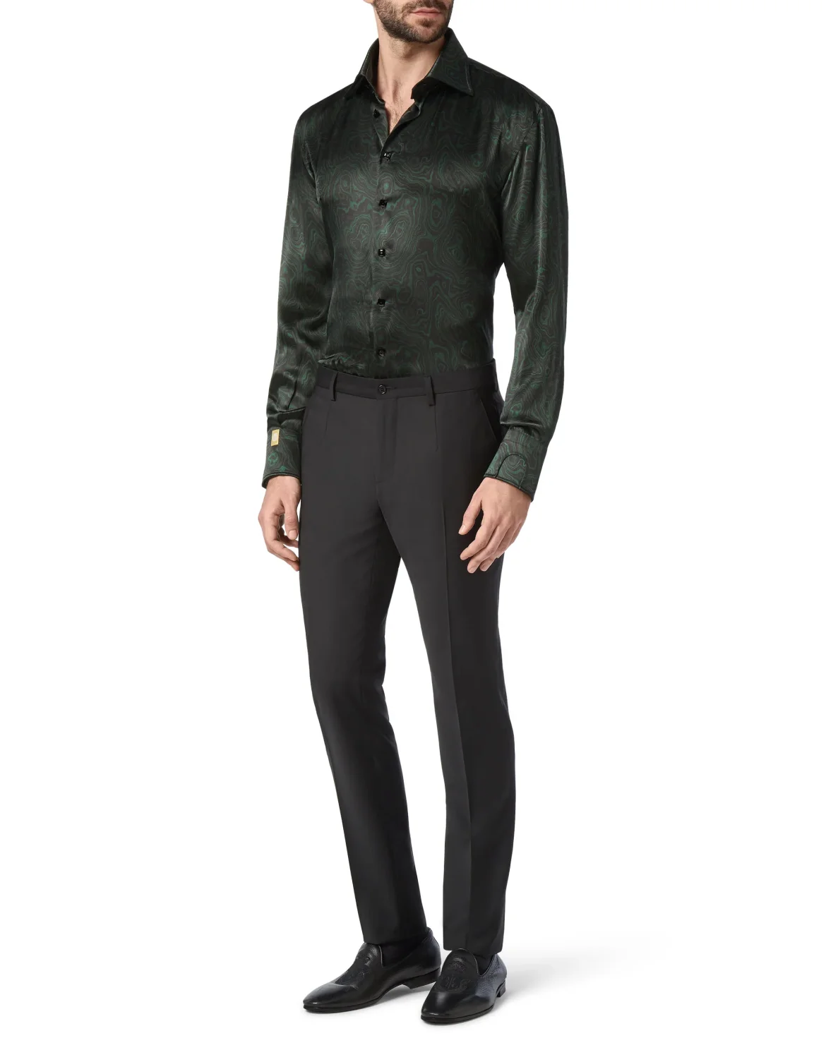 Silk Shirt Silver Cut LS/Flavio Marbled, цвет: Зеленый