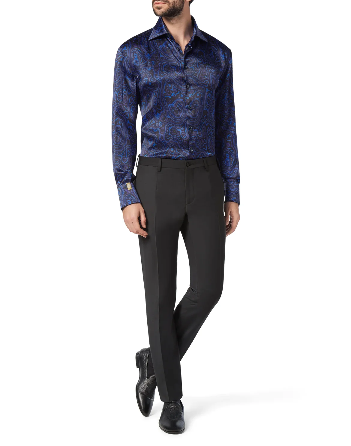 Silk Shirt Silver Cut LS/Flavio Marbled, цвет: Синий