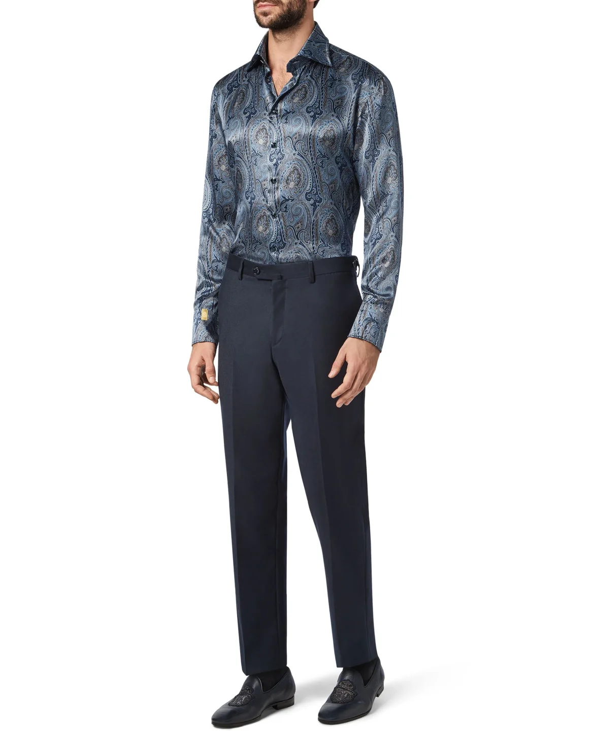 Silk Shirt Silver Cut LS/Flavio Baroque, цвет: Синий