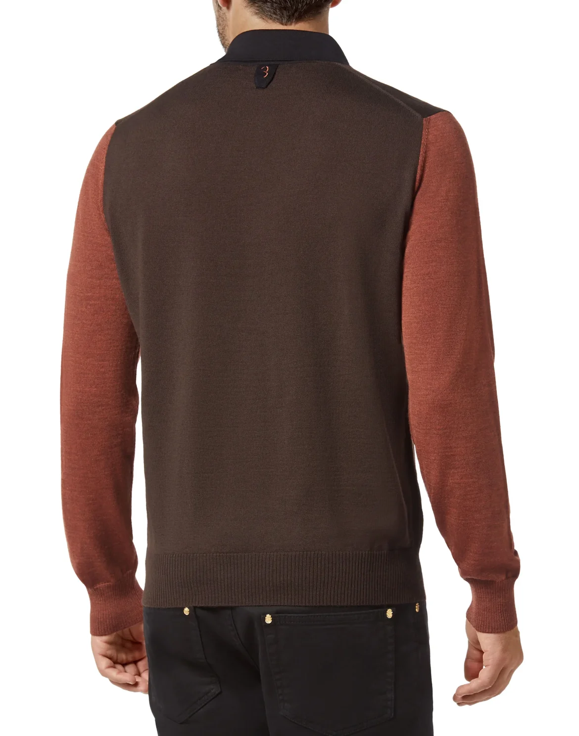 Merino wool Pullover Polo-Neck LS Color Block, цвет: Коричневый