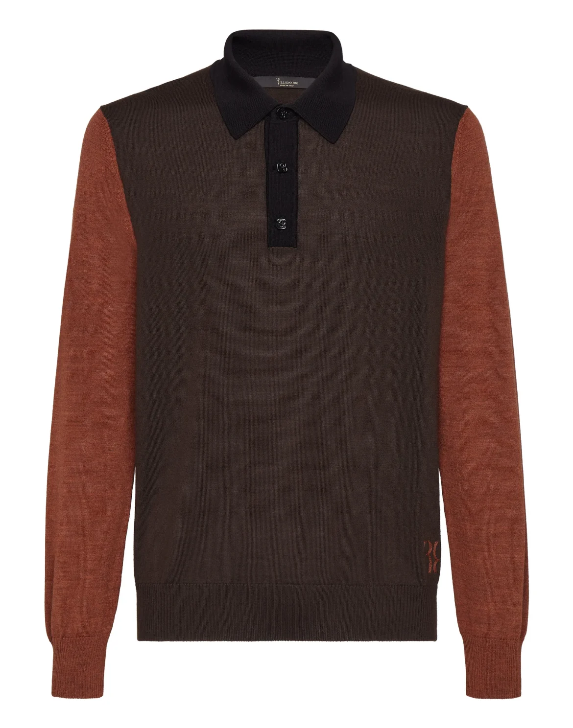 Merino wool Pullover Polo-Neck LS Color Block, цвет: Коричневый