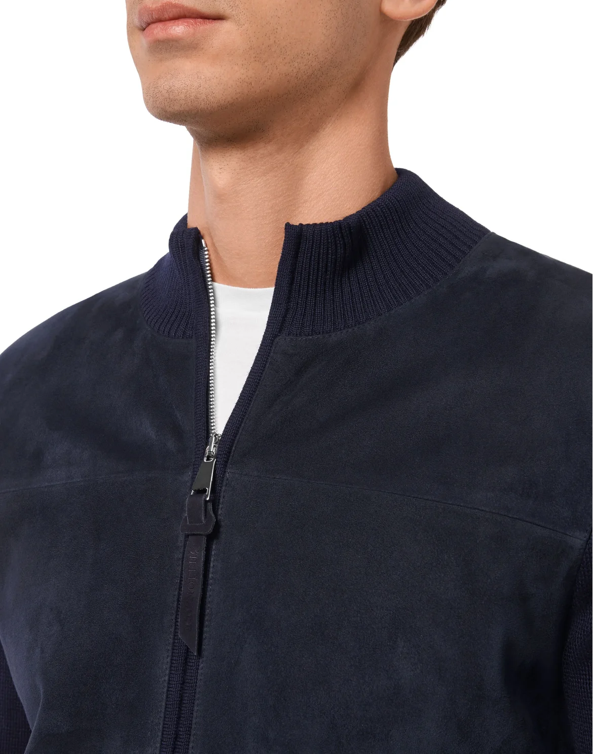 Merino wool Pullover full zip with suede Double B, цвет: Синий