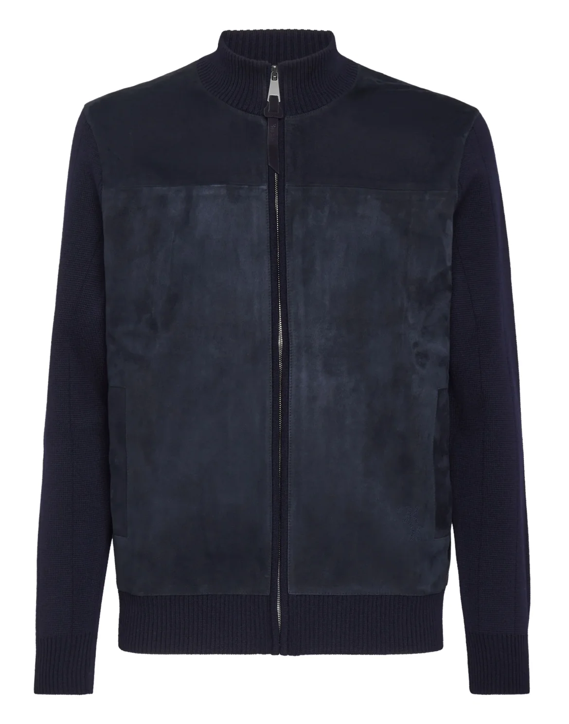 Merino wool Pullover full zip with suede Double B, цвет: Синий