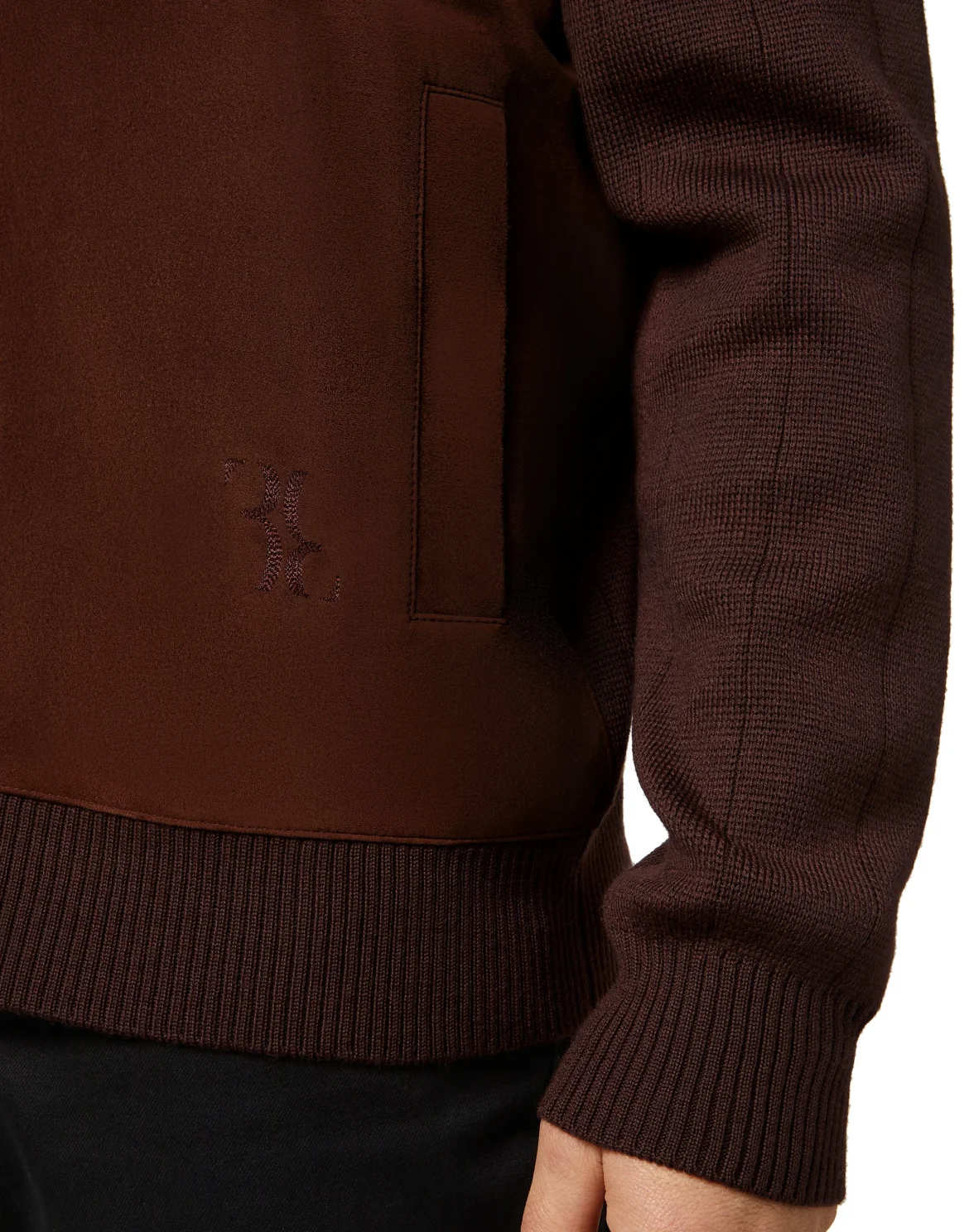 Merino wool Pullover full zip with suede Double B, цвет: Коричневый