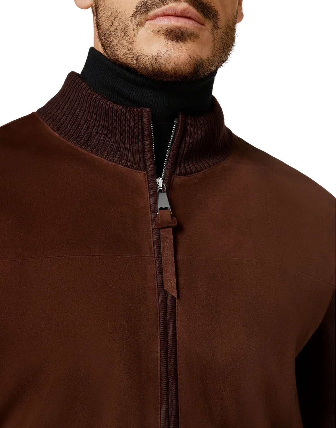 Merino wool Pullover full zip with suede Double B, цвет: Коричневый