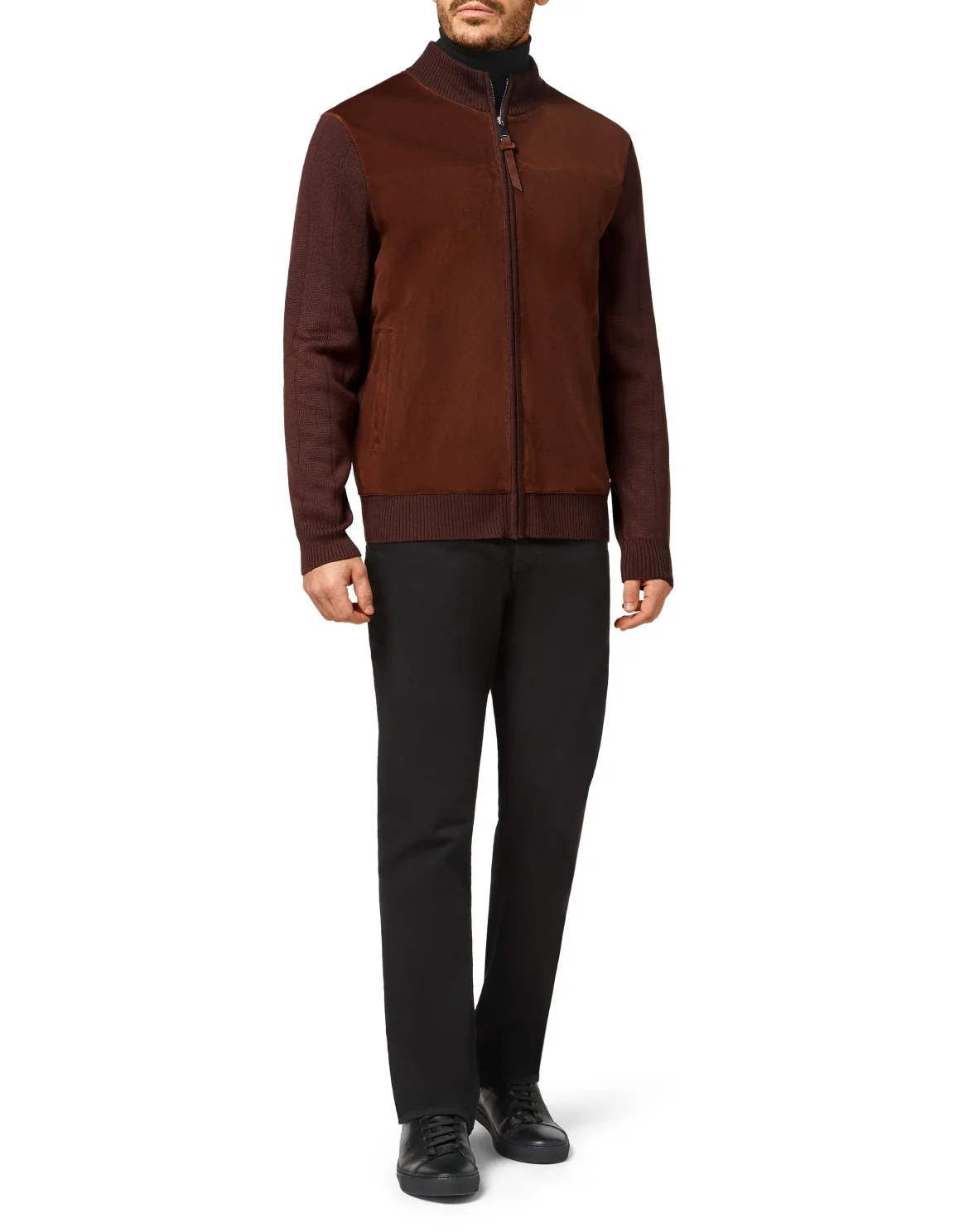 Merino wool Pullover full zip with suede Double B, цвет: Коричневый