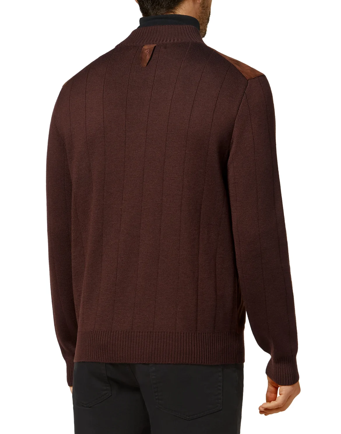 Merino wool Pullover full zip with suede Double B, цвет: Коричневый