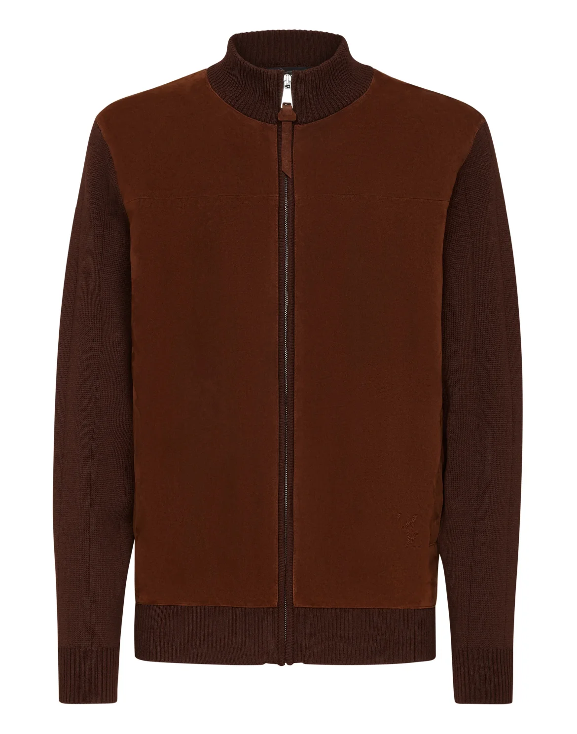 Merino wool Pullover full zip with suede Double B, цвет: Коричневый