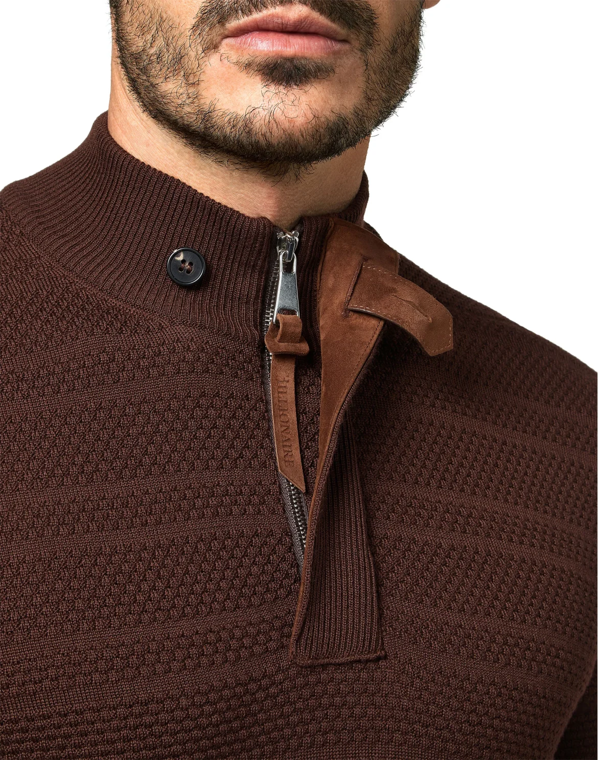 Merino wool Pullover zip mock Istitutional, цвет: Коричневый