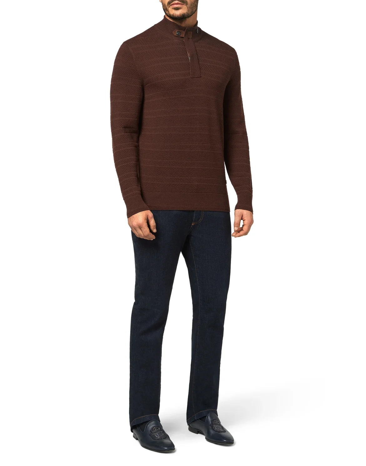 Merino wool Pullover zip mock Istitutional, цвет: Коричневый