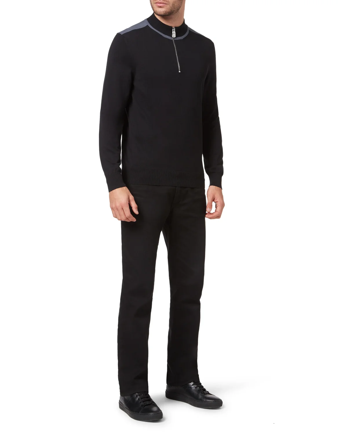 Knit High Neck Zip Up Pullover, цвет: Черный