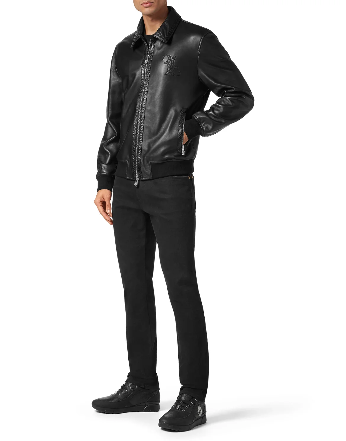Leather Bomber with Pytone Inserts, цвет: Черный