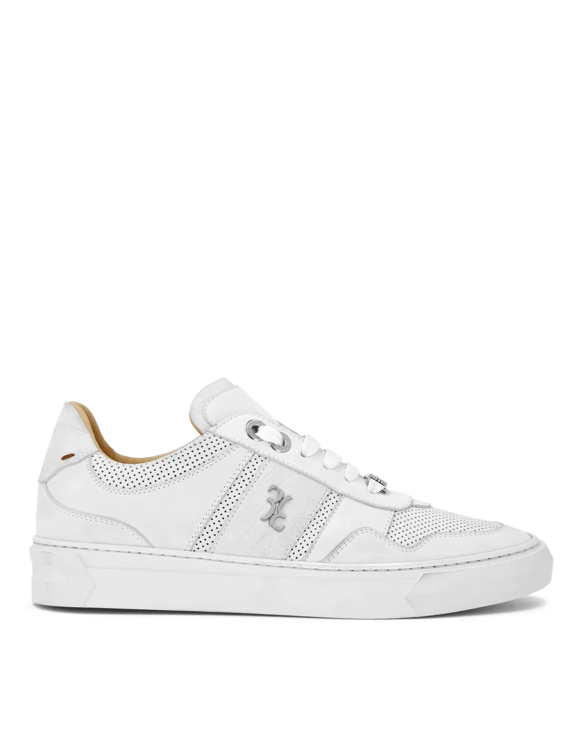Nubuck Croco Printed Lo-Top Sneakers, цвет: Белый