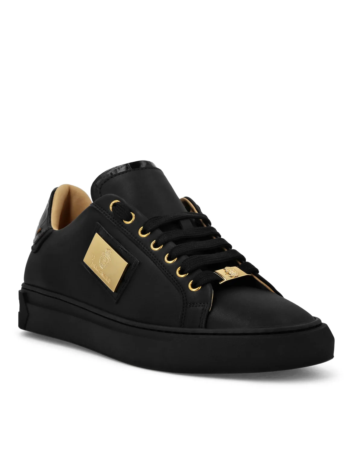 Croco Printed Nappa Leather Lo-Top Sneakers, цвет: Черный
