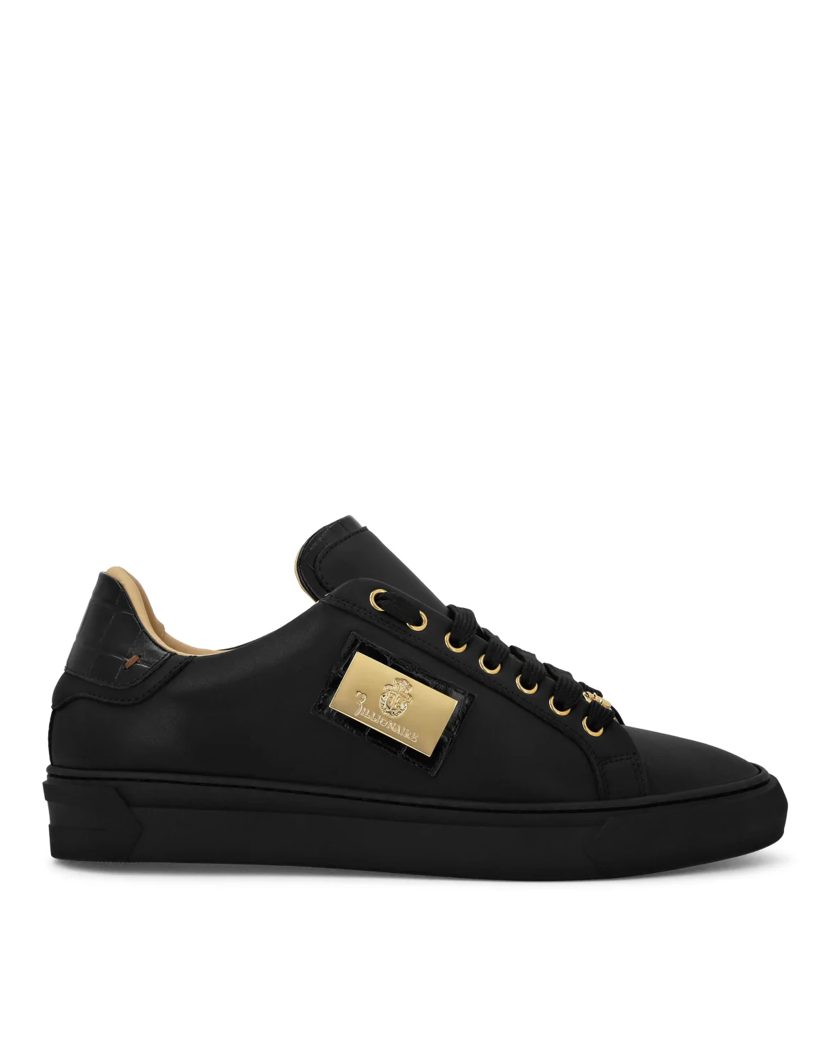 Croco Printed Nappa Leather Lo-Top Sneakers, цвет: Черный