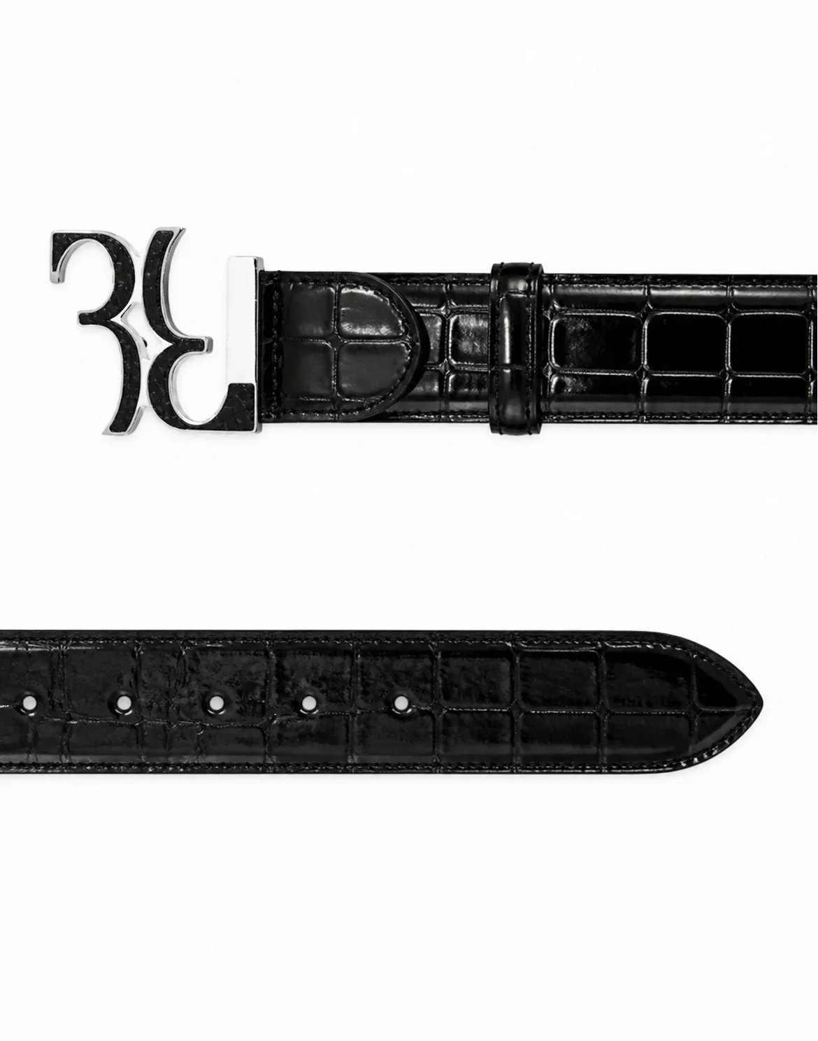 Leather Belt Crocco Buckle BB, цвет: Черный