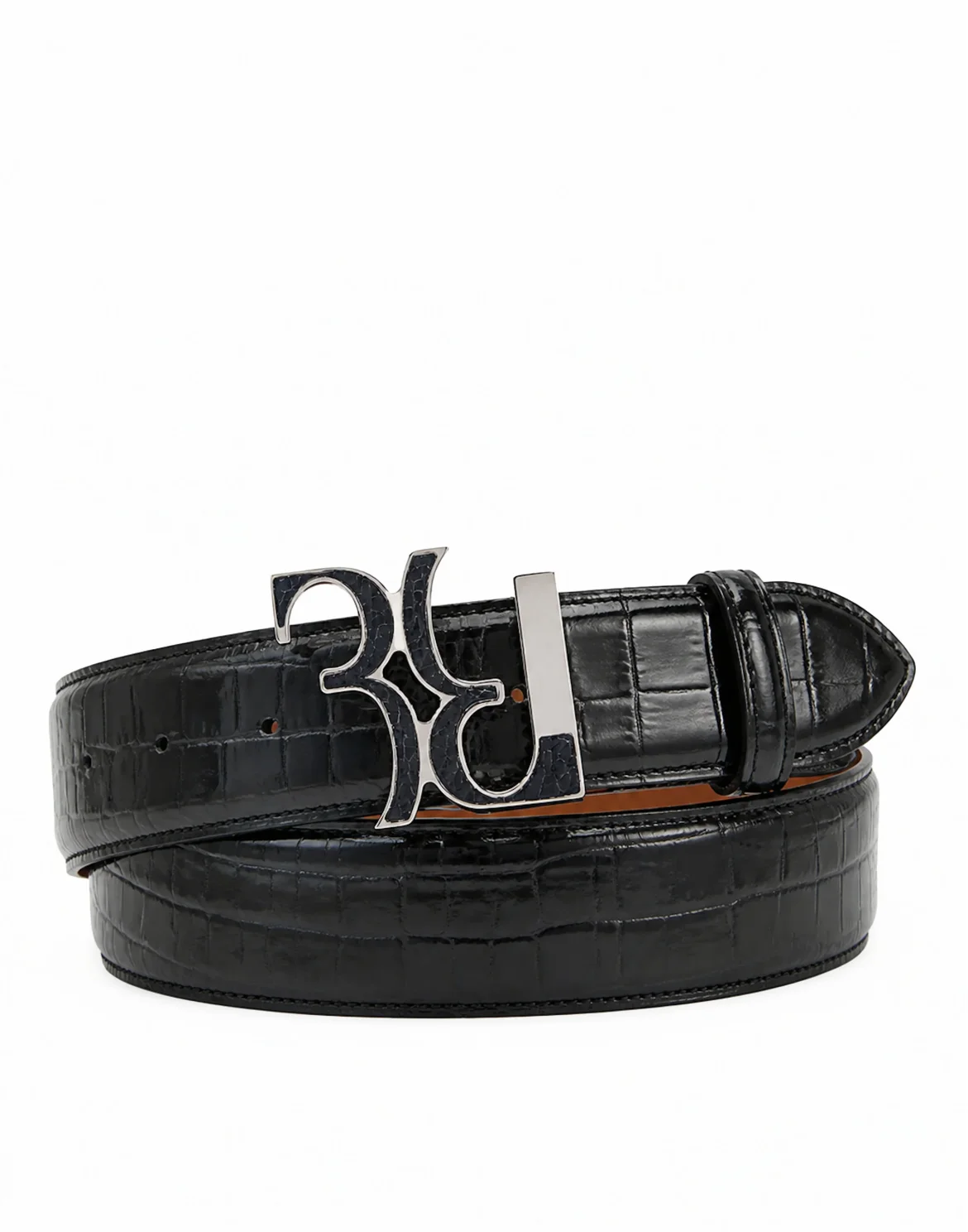 Leather Belt Crocco Buckle BB, цвет: Черный