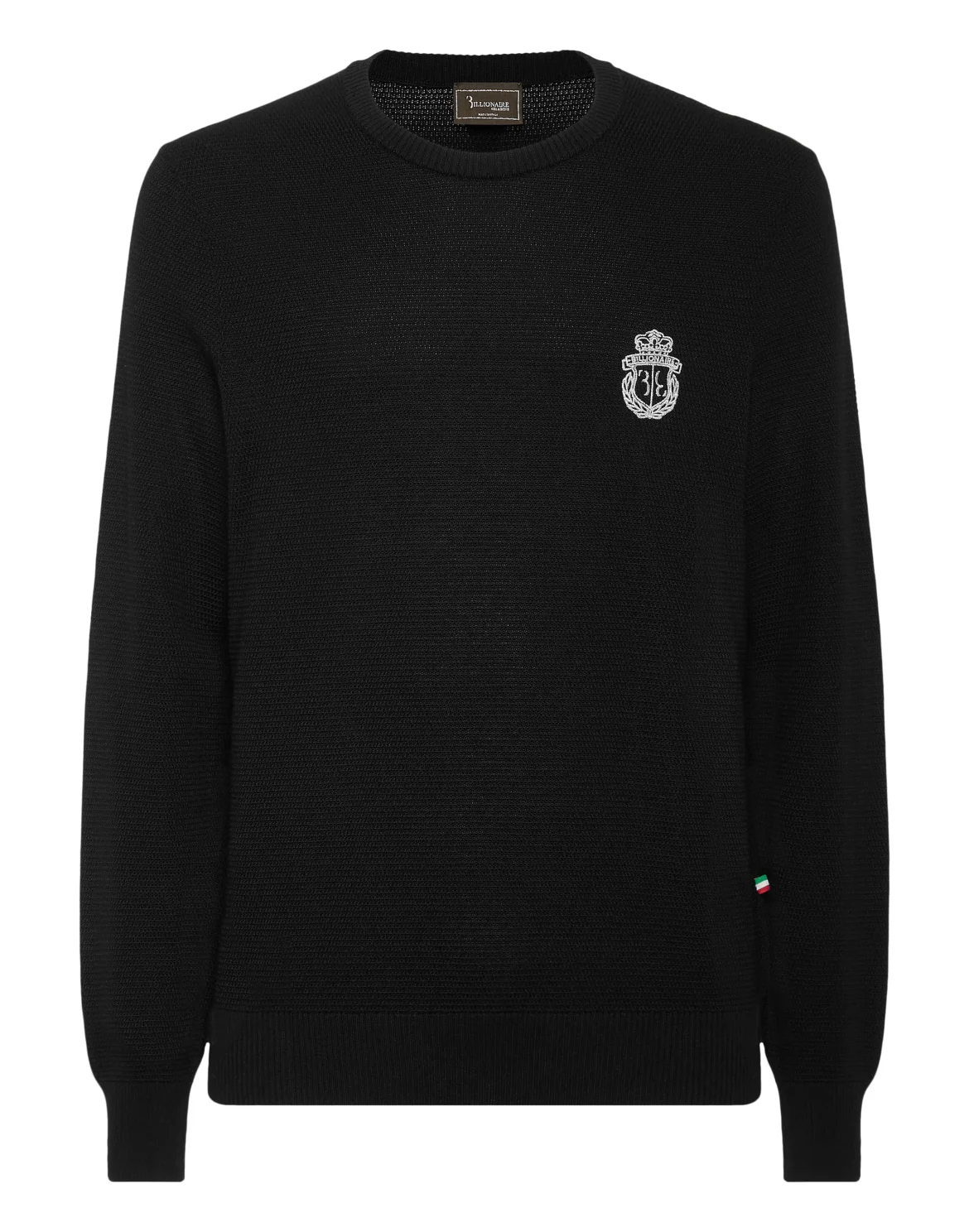 Embroidered Wool Silk Round Neck Pullover, цвет: Черный