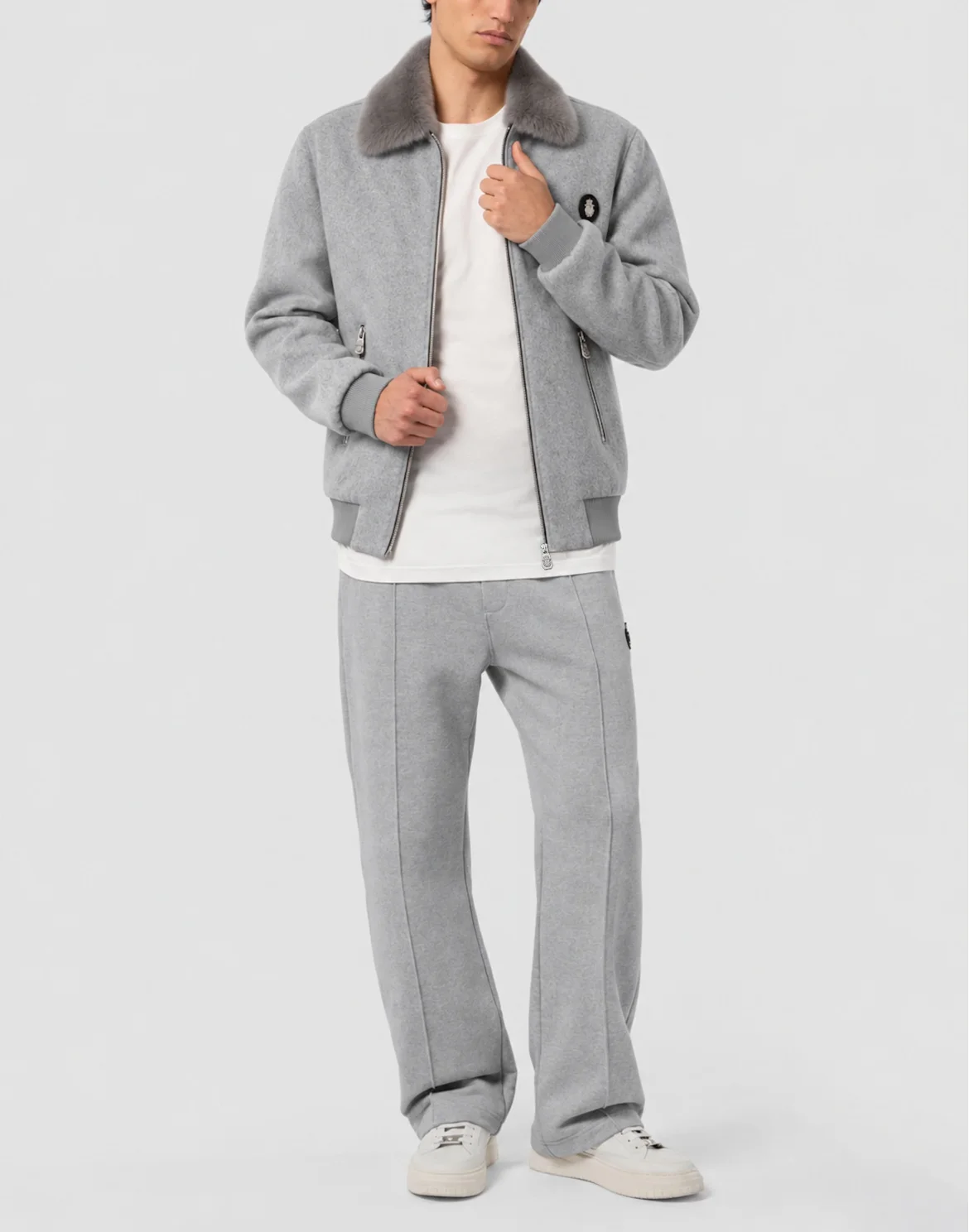 Wool Bomber With Fur Collar, цвет: Серый