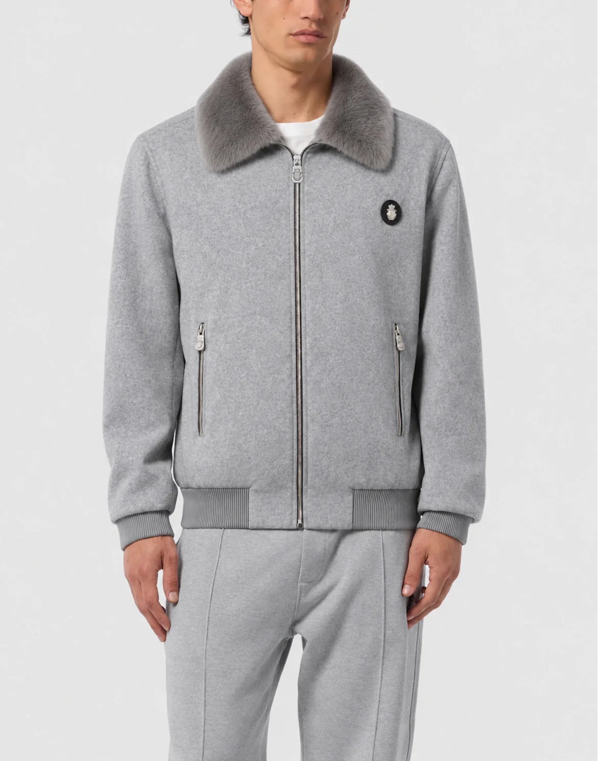 Wool Bomber With Fur Collar, цвет: Серый