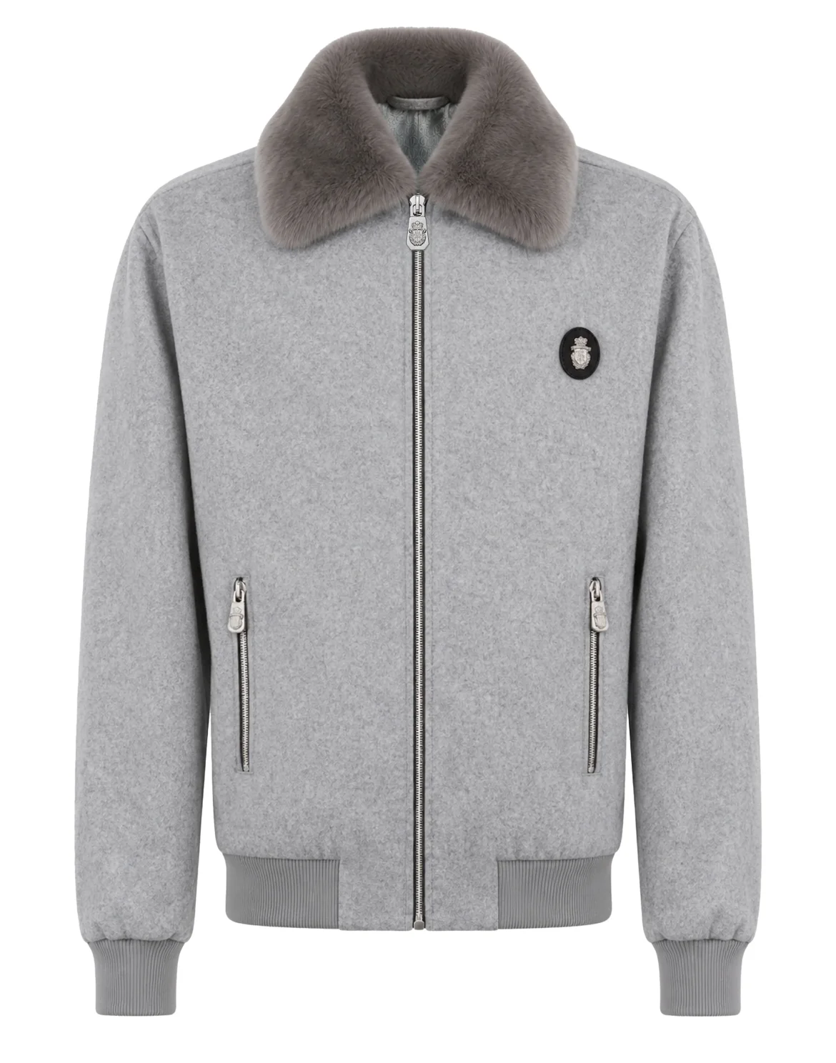 Wool Bomber With Fur Collar, цвет: Серый