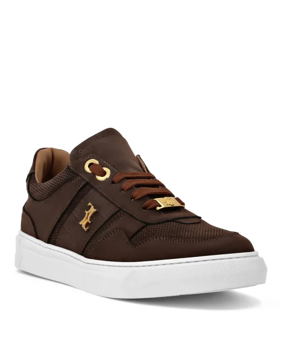 Nubuck Croco Printed Lo-Top Sneakers