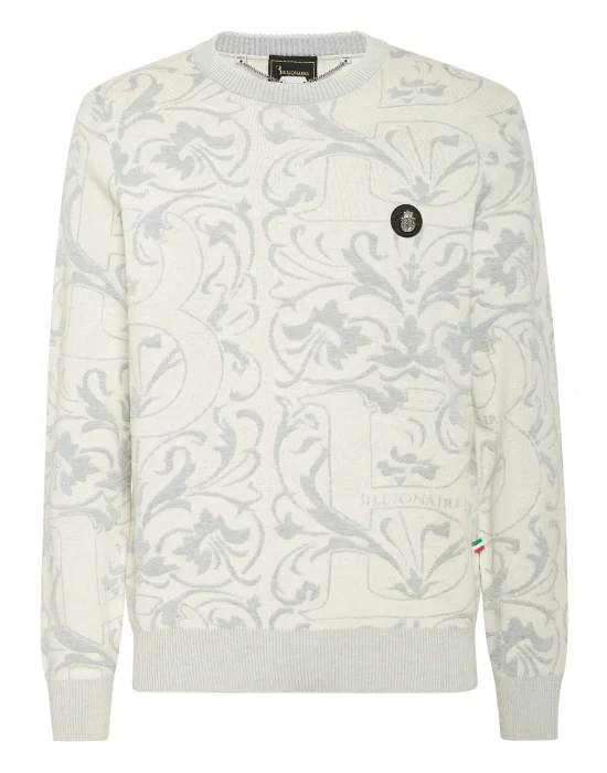 Wool Silk Round Neck Pullover Jacquard