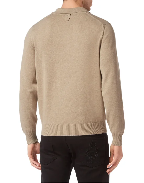 Wool/Cotton Pullover Polo-Neck LS